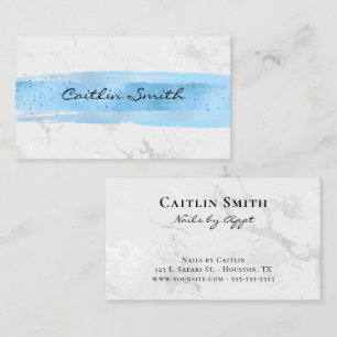 Blue Brush Stroke Silver White Foil Marble Business Card
