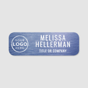 Blue Brushed Metal Custom Business Logo Name Tag