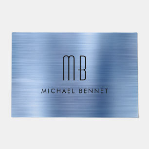 Blue Brushed Metal Monogram Doormat