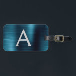 Blue Brushed Metal Monogram Name and Initial Luggage Tag<br><div class="desc">Modern and Elegant Metallic Blue Brushed Metal Foil Monogram Name and Initial Travel Luggage Tag. This bag tag is perfect for Back to School,  Work,  or Travelling.</div>