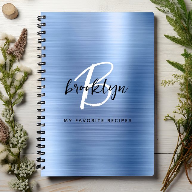 Blue Brushed Metal Monogram Recipe Book (Creator Uploaded)