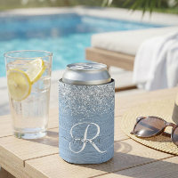 Blue Brushed Metal Silver Glitter Monogram Name