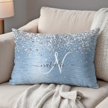 Blue Brushed Metal Silver Glitter Monogram Name Decorative Cushion<br><div class="desc">Easily personalise this trendy chic accent pillow design featuring pretty silver sparkling glitter on a blue brushed metallic background.</div>