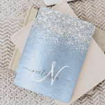 Blue Brushed Metal Silver Glitter Monogram Name iPad Mini Cover<br><div class="desc">Easily personalise this trendy chic ipad cover design featuring pretty silver sparkling glitter on a blue brushed metallic background.</div>