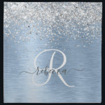 Blue Brushed Metal Silver Glitter Monogram Name Napkin<br><div class="desc">Easily personalise this trendy chic cloth napkin design featuring pretty silver sparkling glitter on a blue brushed metallic background.</div>