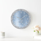 Blue Brushed Metal Silver Glitter Monogram Name