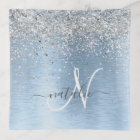 Blue Brushed Metal Silver Glitter Monogram Name