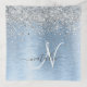Blue Brushed Metal Silver Glitter Monogram Name