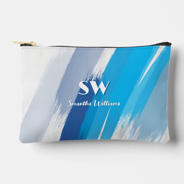 Blue Brushstroke Small Accessory Pouch (Front)