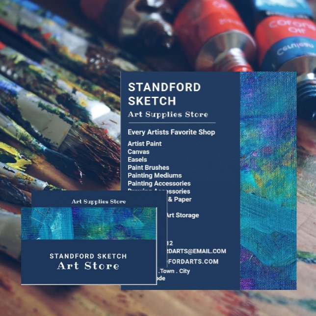 Blue Brushstrokes, Art Supplies Store Business Card (Creator Uploaded)
