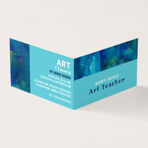 Blue Brushstrokes, Art Teacher, Detailed Business Card