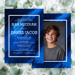 Blue Brushstrokes Custom Photo BAR BAT MITZVAH  Invitation<br><div class="desc">Customise this modern Bar or Bat MItzvah invitation. Click "personalise" to edit the text and add a photo to the back. You can further adjust the fonts, layout and colours. Everything is customisable. Available as cards, postcards and digital downloads. Please send a message if you have questions or would like...</div>