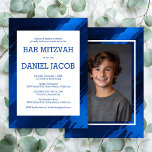 Blue Brushstrokes Custom Photo BAR BAT MITZVAH  Invitation<br><div class="desc">Customise this modern Bar or Bat MItzvah invitation. Click "personalise" to edit the text and add a photo to the back. You can further adjust the fonts, layout and colours. Everything is customisable. Available as cards, postcards and digital downloads. Please send a message if you have questions or would like...</div>