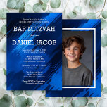 Blue Brushstrokes Custom Photo BAR BAT MITZVAH  Invitation<br><div class="desc">Customise this modern Bar or Bat MItzvah invitation. Click "personalise" to edit the text and add a photo to the back. You can further adjust the fonts, layout and colours. Everything is customisable. Available as cards, postcards and digital downloads. Please send a message if you have questions or would like...</div>