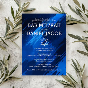 Blue Brushstrokes Star Custom BAR BAT MITZVAH  Invitation