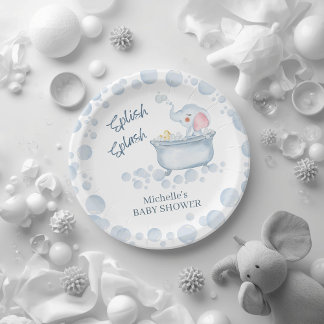 Blue Bubble Bath Animal Baby Shower Paper Plate