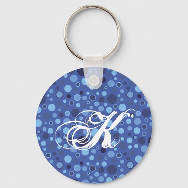 Blue Bubble Dots Monogram Keychain (Front)