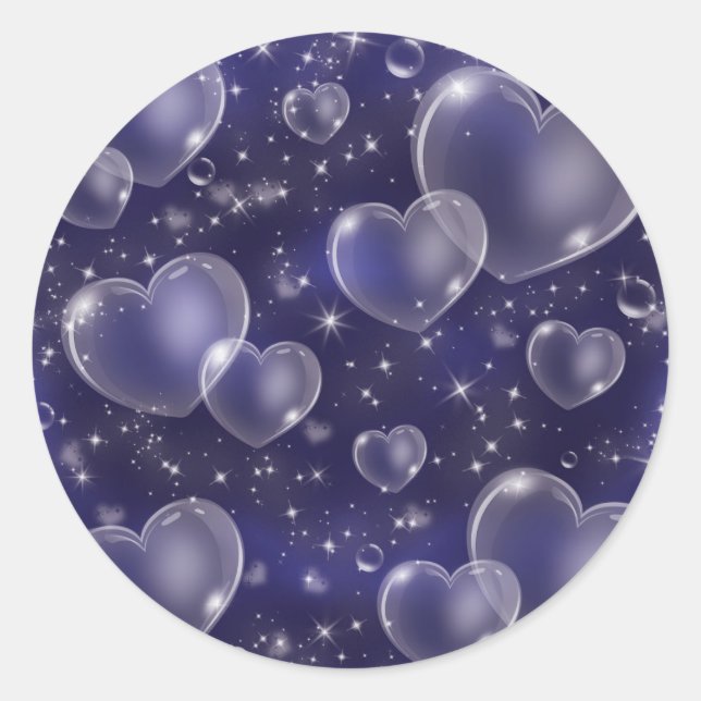 Blue Bubble Hearts Cute Girly 90's Style Birthday Classic Round Sticker (Front)