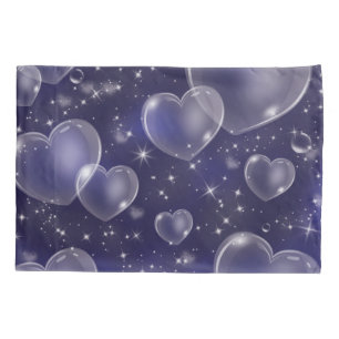 Blue Bubble Hearts Cute Girly 90's Style Design Pillowcase