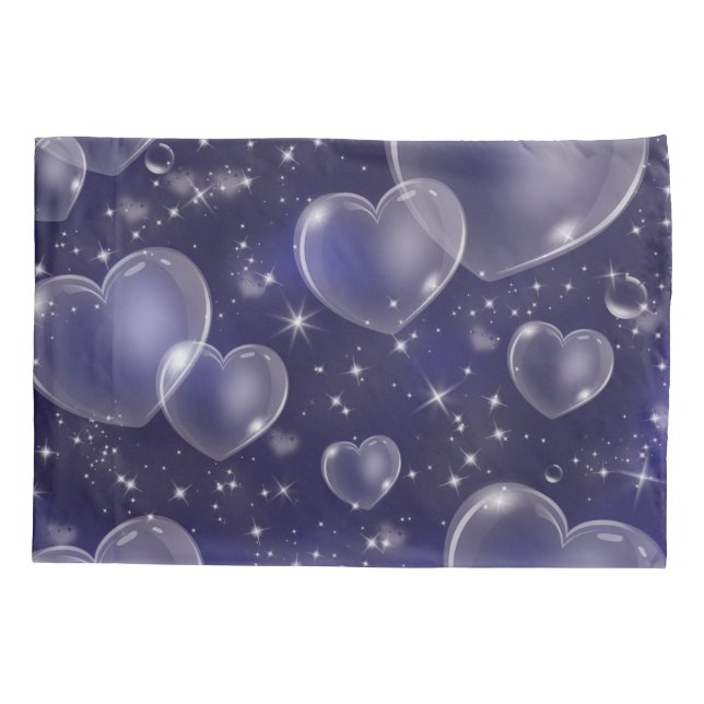 Blue Bubble Hearts Cute Girly 90's Style Design Pillowcase (Back)
