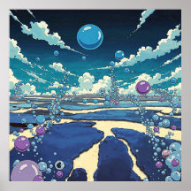 Blue Bubble Landscape Square Poster Wall Art