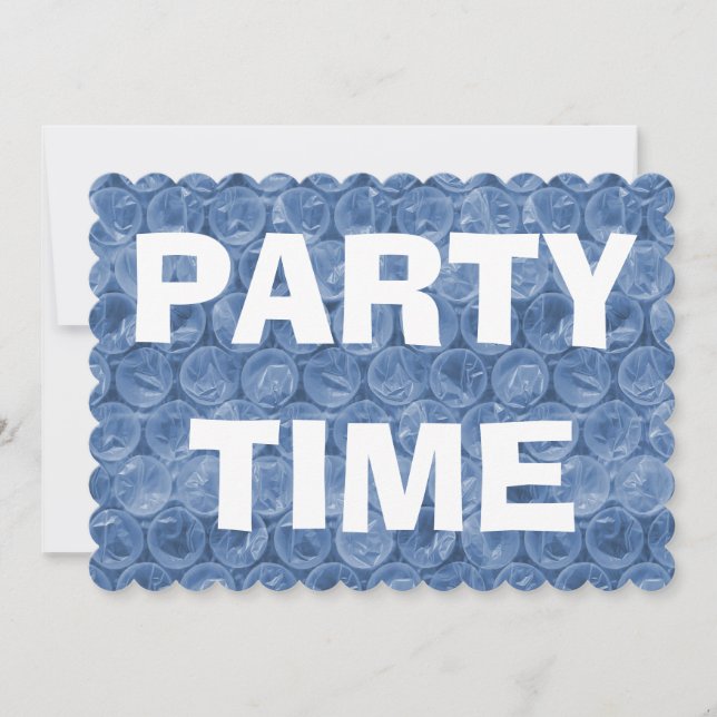 Blue bubble wrap birthday party invitation (Front)