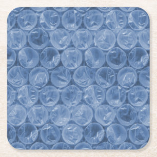 Blue bubble wrap square paper coaster
