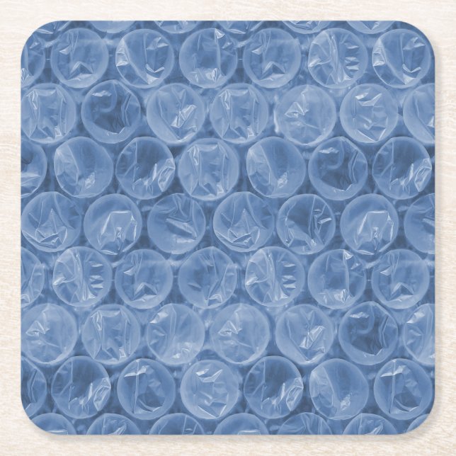 Blue bubble wrap square paper coaster (Front)