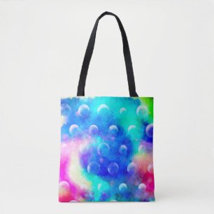 Blue bubbles abstract bright colours trendy girly tote bag