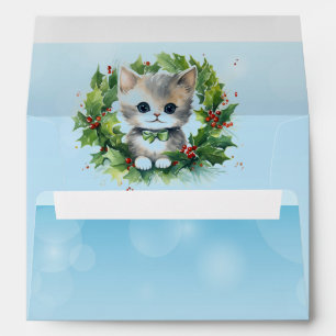Blue Bubbles and Little Grey Kitten Envelope