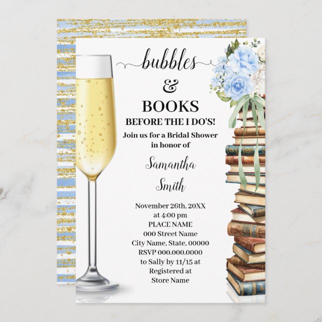 Blue Bubbles & Books Before I do Bridal Shower Invitation (Front/Back)