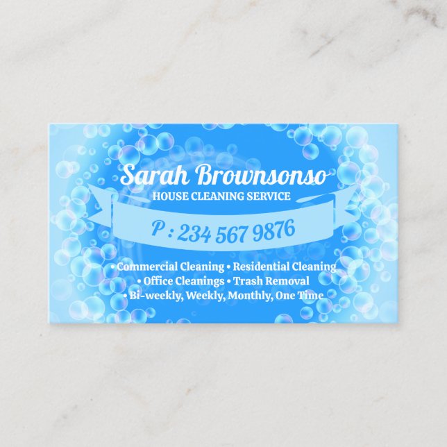 Blue Bubbles Cleaning Wash Spray Business Card (Front)