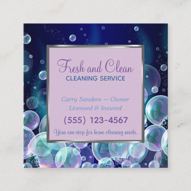 Blue Bubbles Design House Cleaning Service Square Business Card (Front)