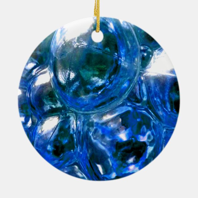 Blue Bubbles Glass Silver Sound Personalise It Ceramic Ornament (Back)