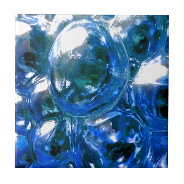 Blue Bubbles Glass Silver Sound Personalise It Ceramic Tile (Front)