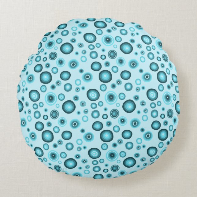 Blue Bubbles Modern Circles Pattern Round Cushion (Front)