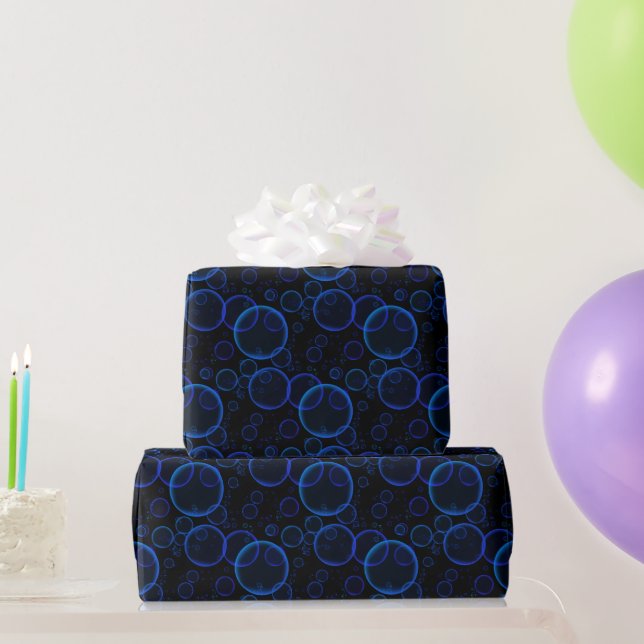 Blue Bubbles On Black Wrapping Paper (Party Gifts)