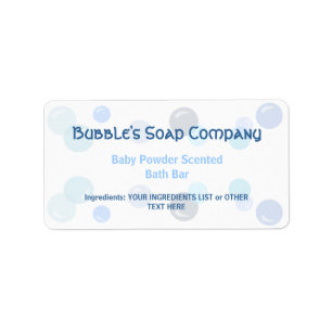 Blue Bubbles Pattern on White Soap Label
