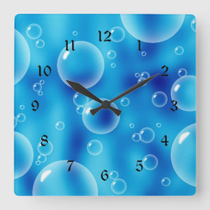 Blue Bubbles Square Wall Clock