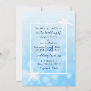 Blue Bubbles Starfish Beach  Wedding Invitations