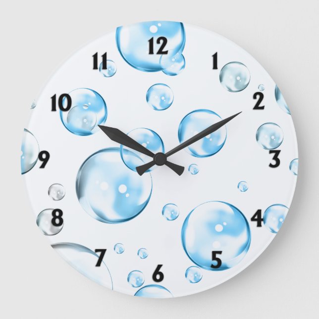 Blue Bubbles with Black Numbers Large Clock (Front)