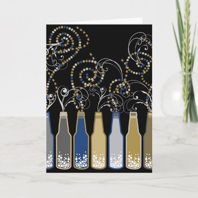 Blue Bubbly Bottles New Year's Eve Holiday Party Invitation (Front)