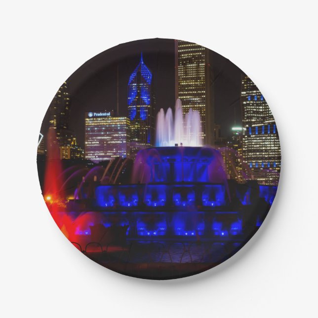 Blue Buckingham Fountain Paper Plate (Front)