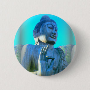 blue buddha 6 cm round badge