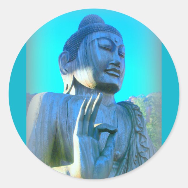 blue buddha classic round sticker (Front)