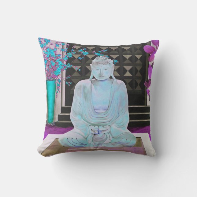 Blue Buddha Throw Pillow (Front)