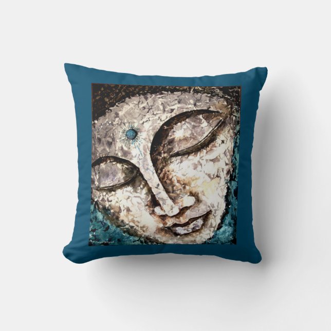 Blue Buddha Watercolor Art Throw Pillow (Front)