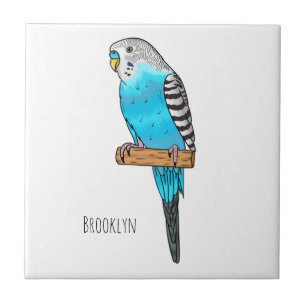 Blue Buddhigar bird cartoon illustration Ceramic Tile