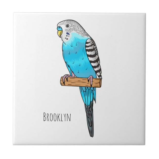 Blue Buddhigar bird cartoon illustration Ceramic Tile (Front)