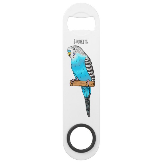 Blue budgerigar bird cartoon illustration (Front)
